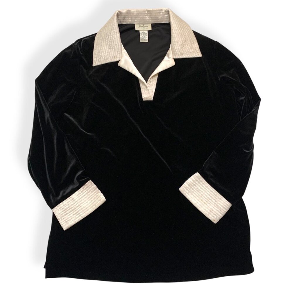 VTG Neiman Marcus Black White Lounge Suit Black Velvet White Satin Collar & Cuff